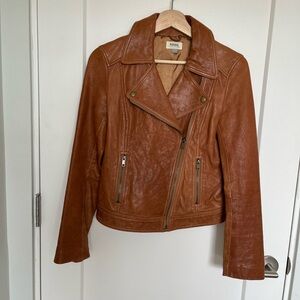 Fossil Women's Brown Leather Asymmetrical Zip Jacket